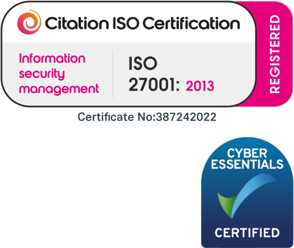 Image of joint ISO 27001 and Cyber Essentials certification logos